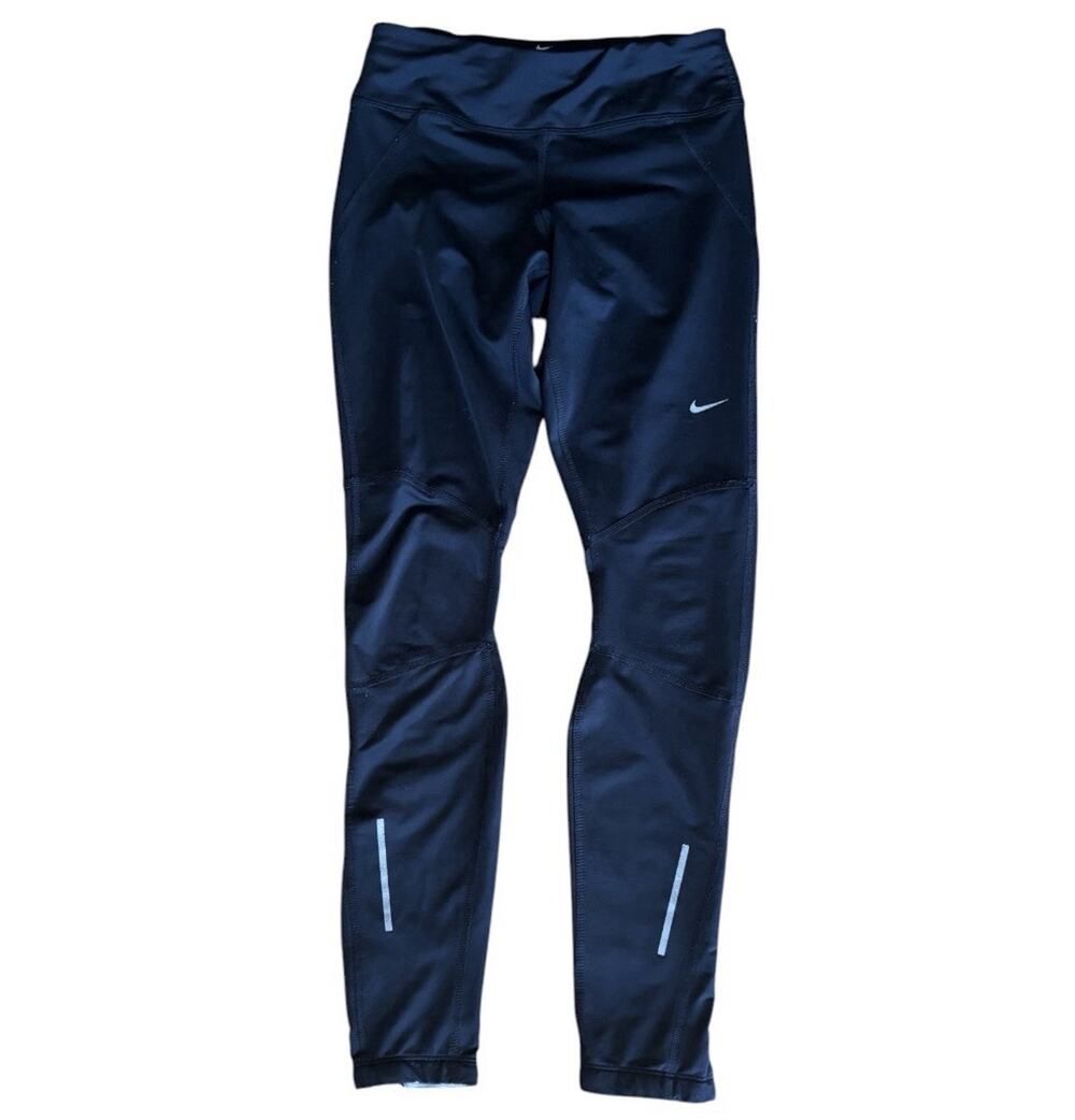 Nike Dri-Fit Running Legging Pants XS Black Athletic Zip Ankles Reflective Gym